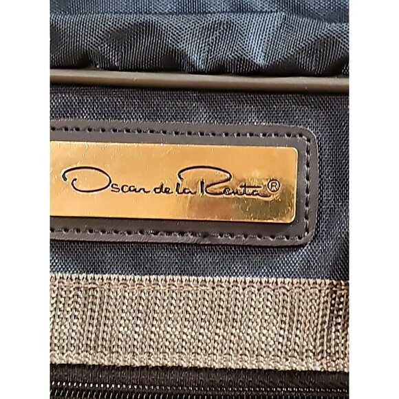 Oscar Dela Renta Canvas Travel Weekender Bag Blue Gold Gray Light - Picture 2 of 8